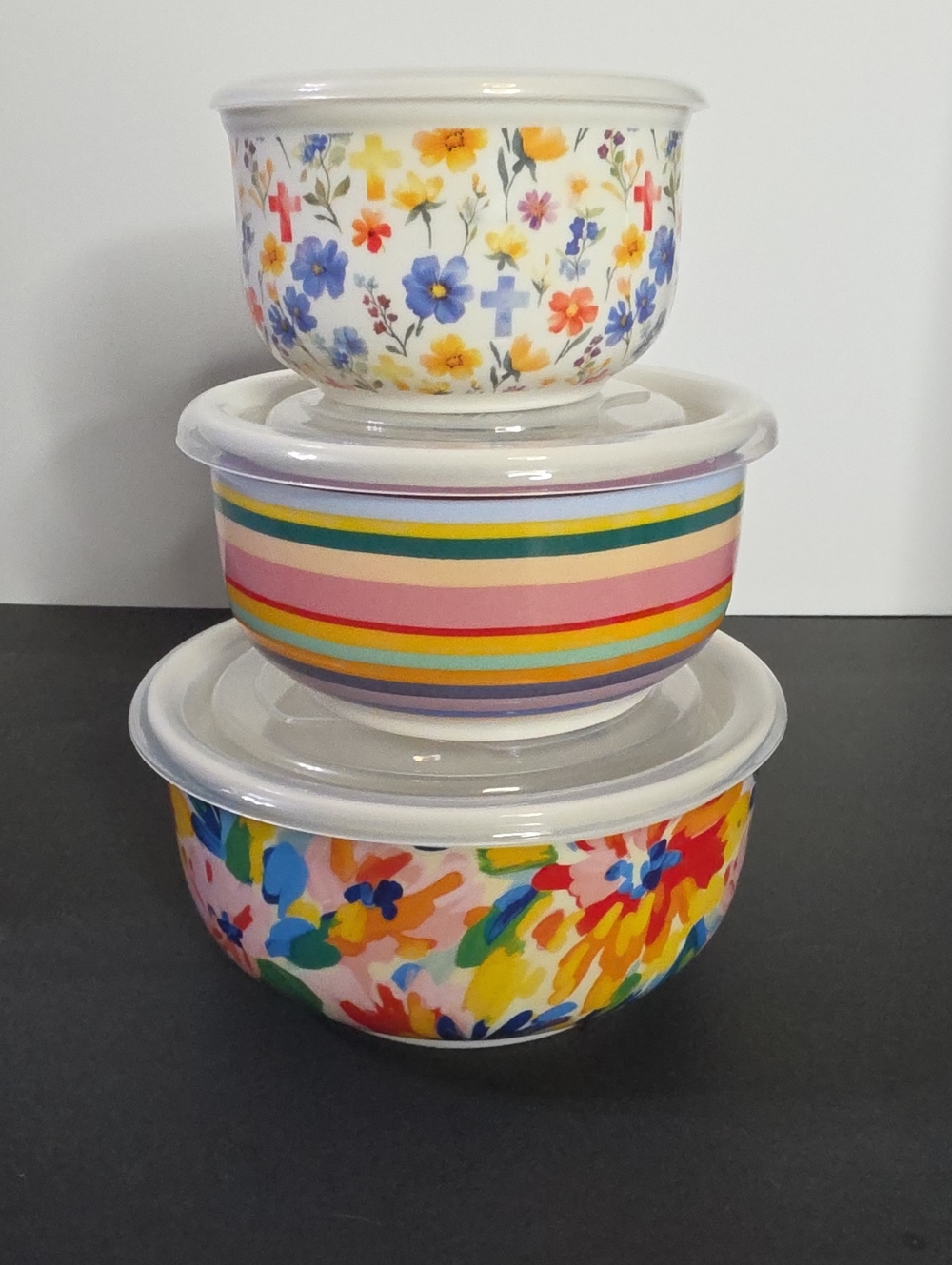 Lords Prayer Mixing Bowl Set — Floral Patterned Ceramic (3pc)